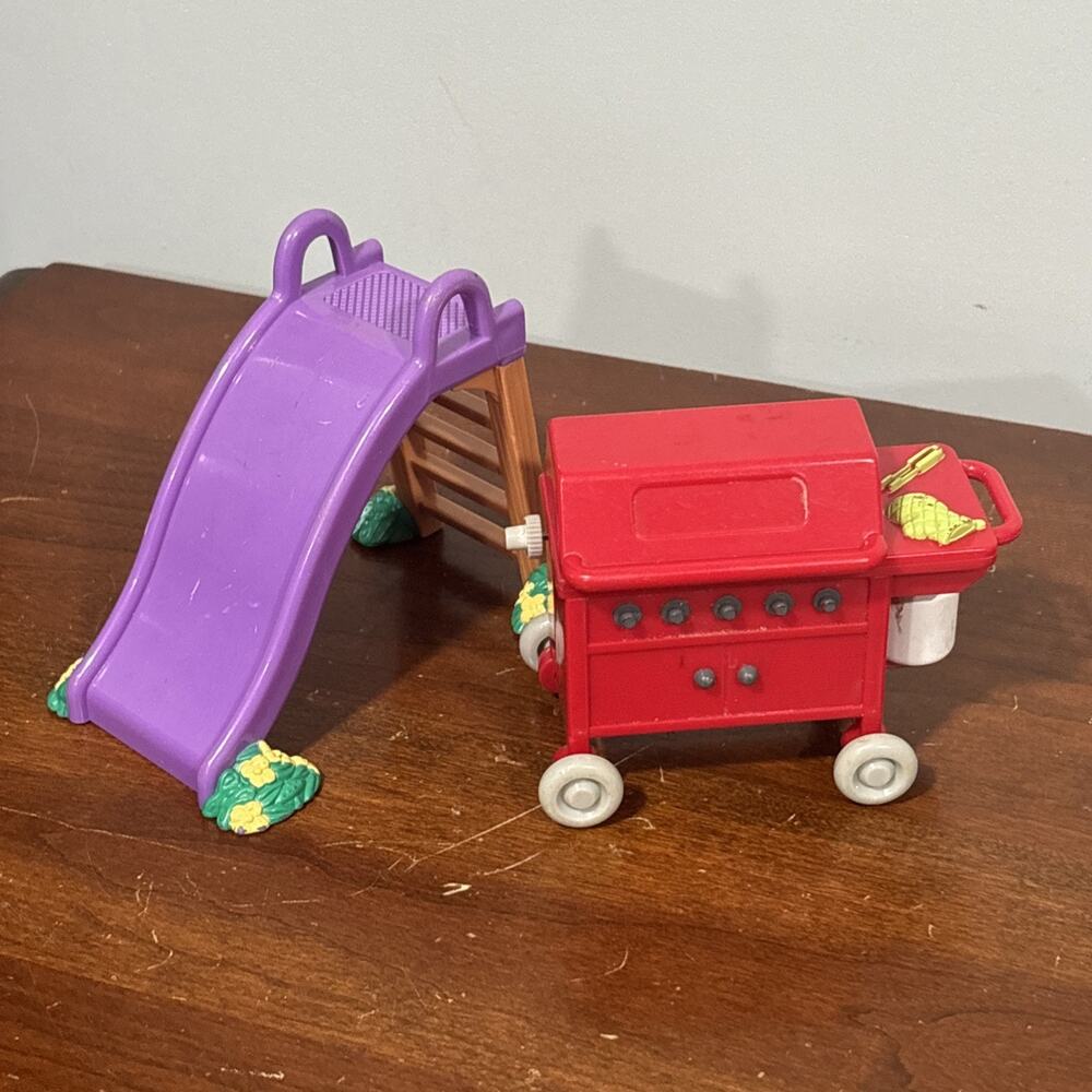Vintage Fisher Price Loving Family Backyard Furniture BBQ Grill & Slide 2002